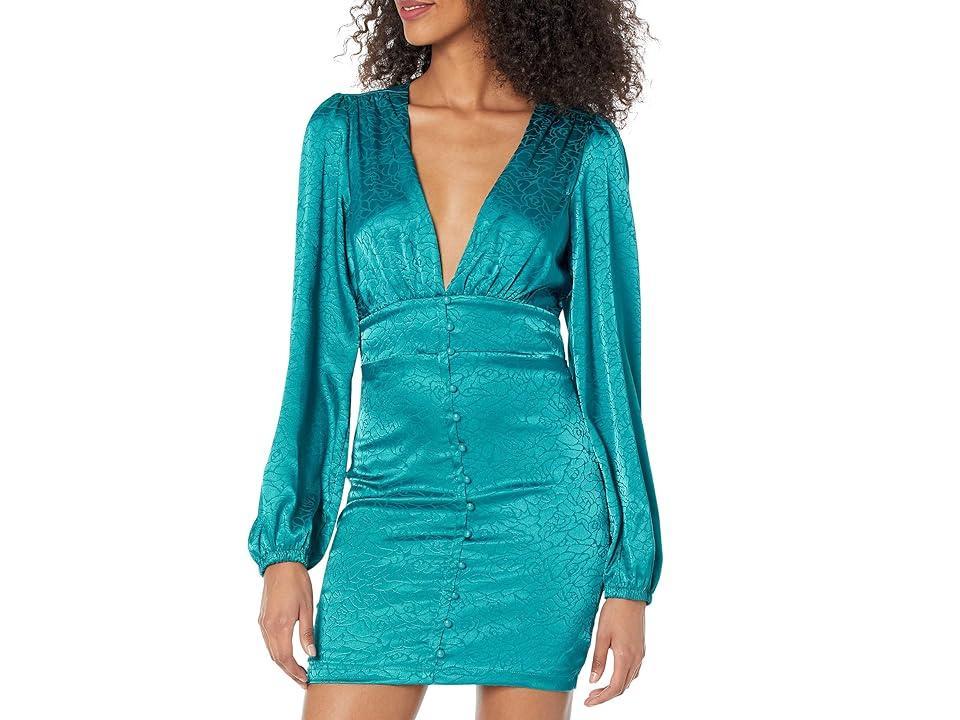 Bebe Satin Button-Up Jacquard Dress (Crystal Teal) Women's Dress Product Image