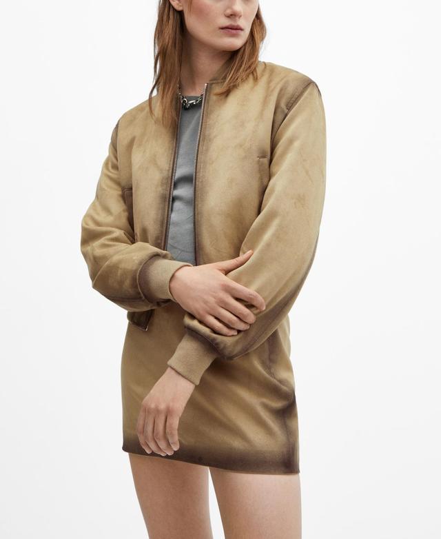 Mango Womens Worn Leather-Effect Bomber Jacket Product Image