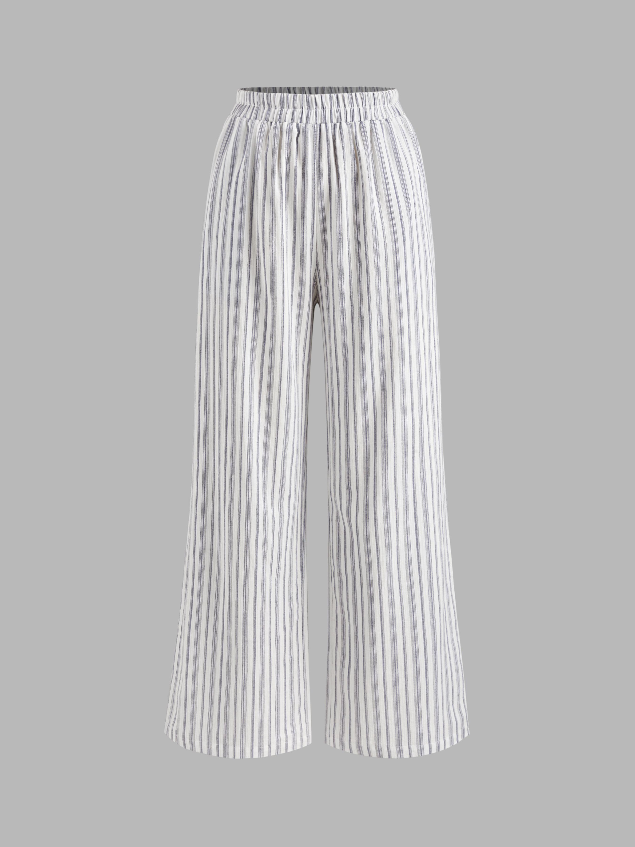 Cotton-blend Mid Rise Striped Pocket Wide Leg Trousers  product image