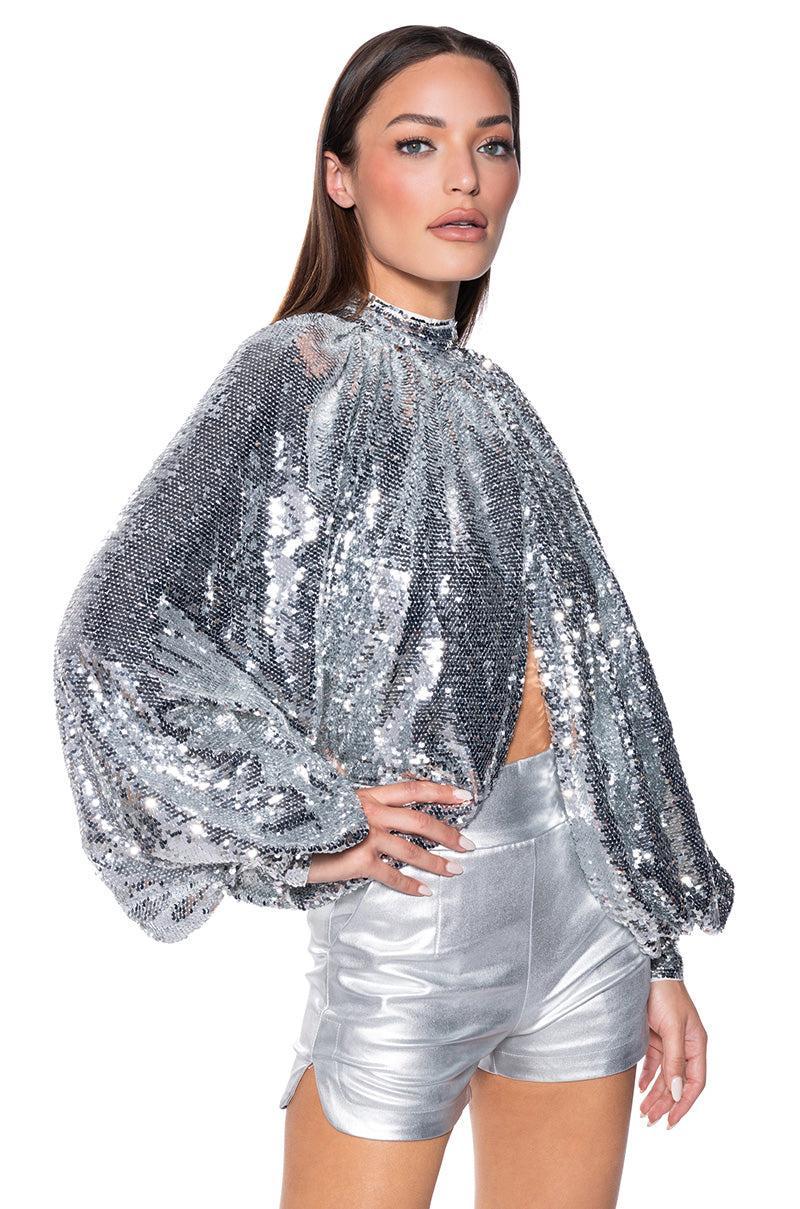 MASTERPIECE SEQUIN PUFF SLEEVE TOP Product Image