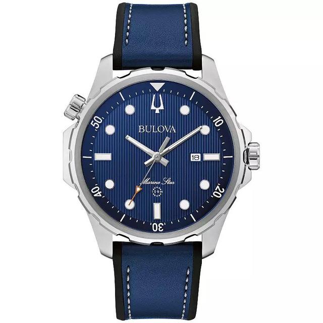 Bulova Mens Marine Star Stainless Steel Blue Dial Leather & Silicone Strap Watch - 96B419 Product Image