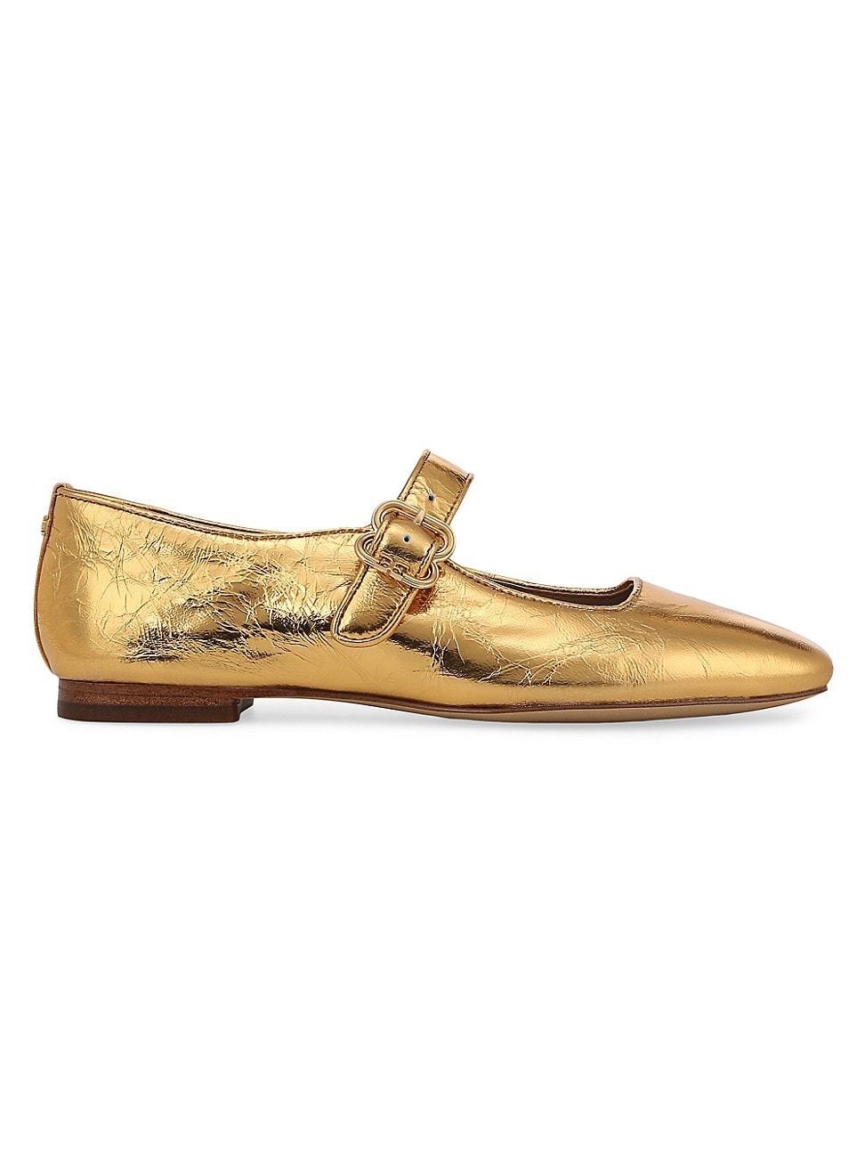 Womens Michaela Metallic Leather Mary Jane Flats Product Image