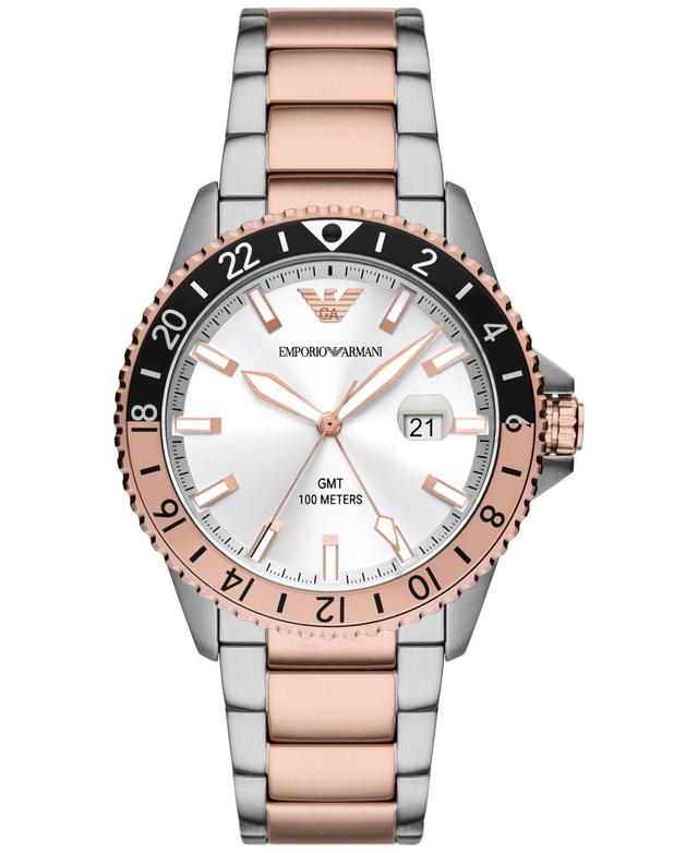 Emporio Armani Mens Gmt Dual Time Two-Tone Stainless Steel Bracelet Watch 42mm - Two-tone Product Image