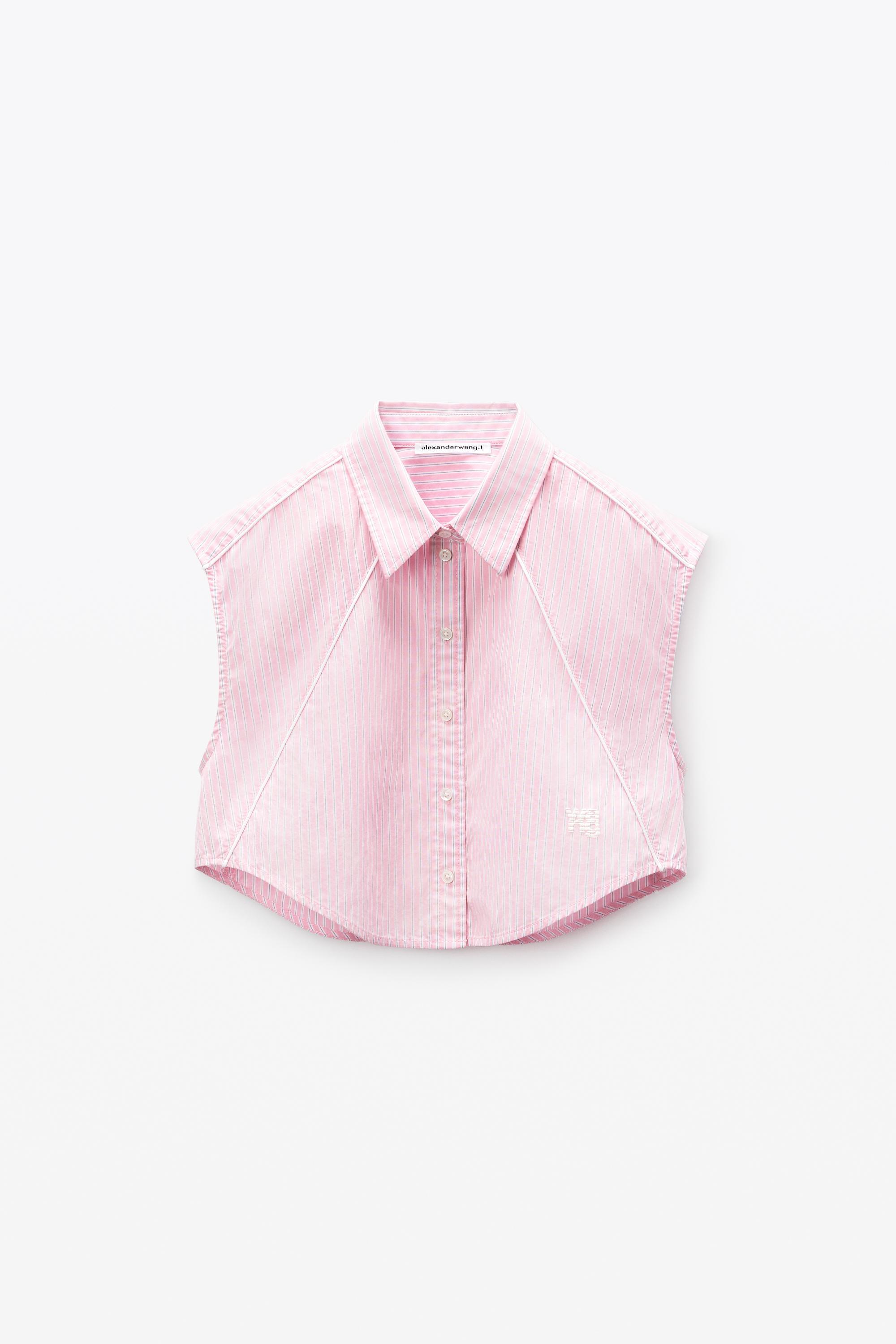 Cropped Sleeveless Button-up Shirt In Cotton Product Image