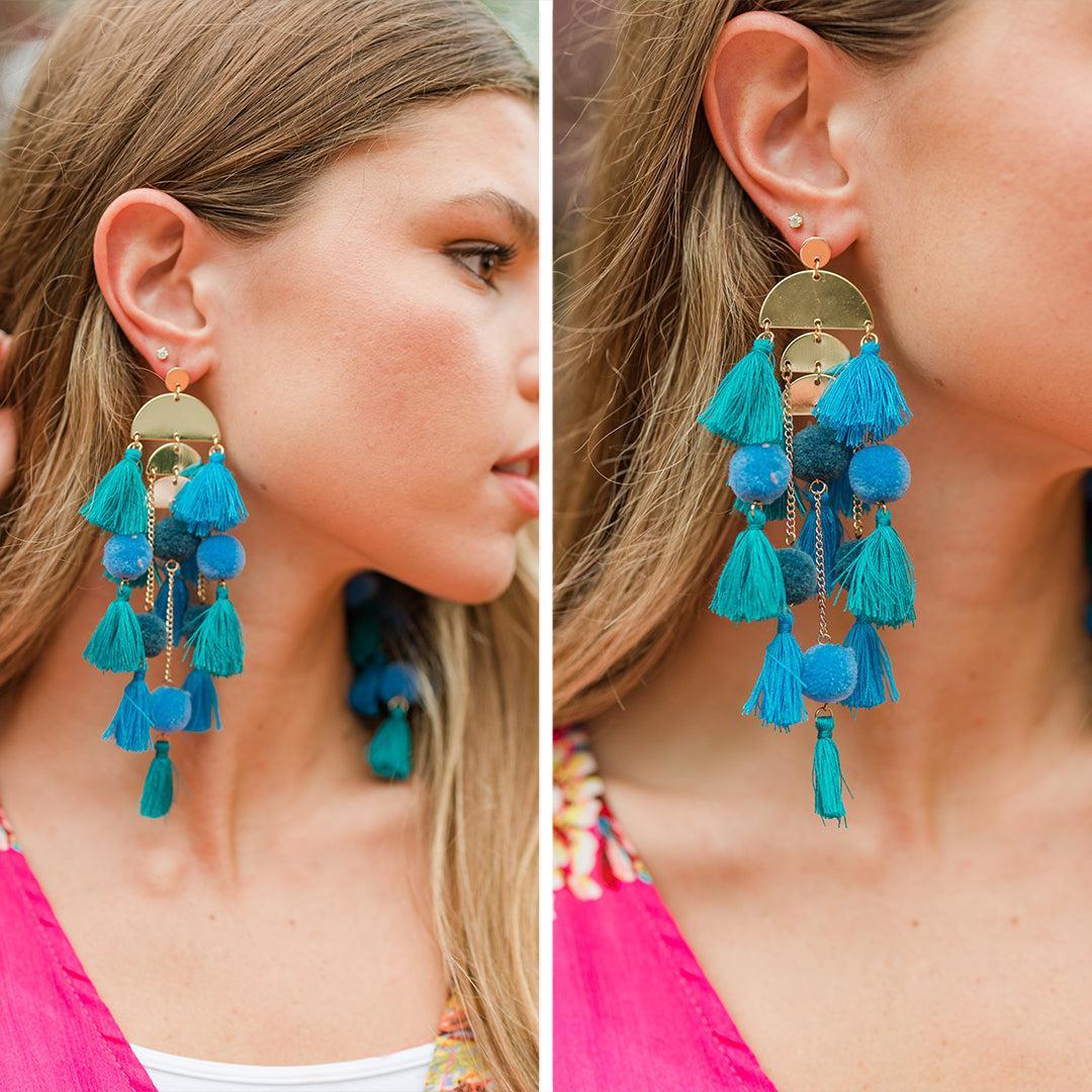 At Your Best Turquoise Blue Tassel Statement Earrings Female Product Image