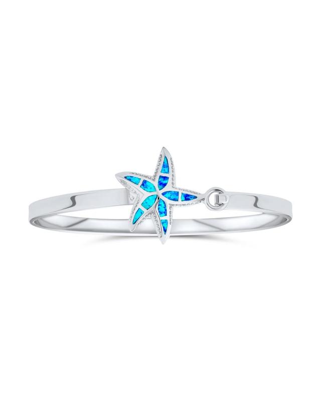 Bling Jewelry Nautical Beach Starfish Synthetic Blue Opal Bangle Bracelet For Women Sterling Silver Product Image