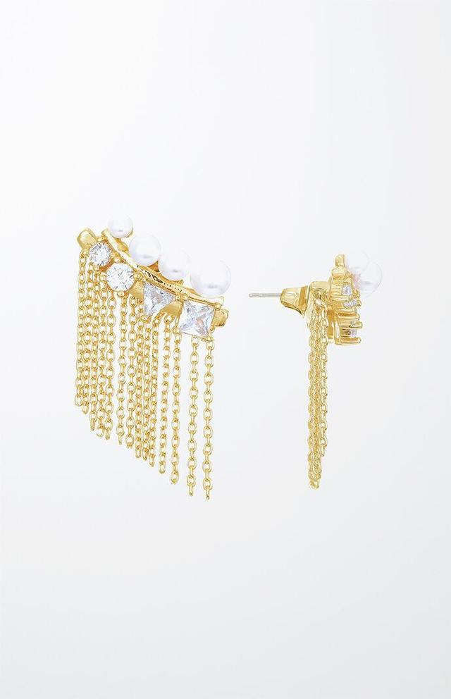 Ettika Womens Crystal & Pearl Three-In-One Ear Crawlers - Gold Product Image