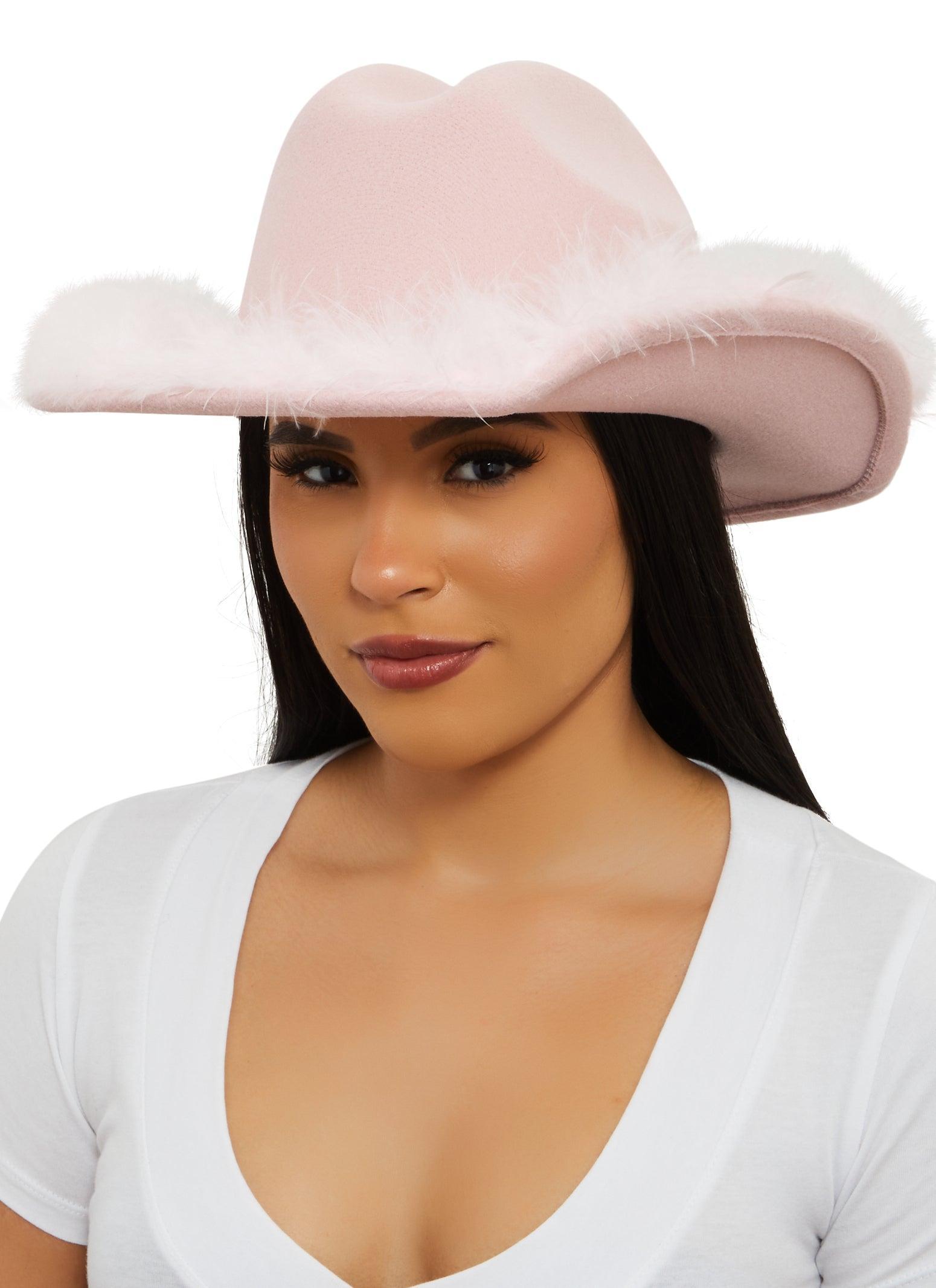 Feather Trim Rhinestone Cowboy Hat Female Product Image