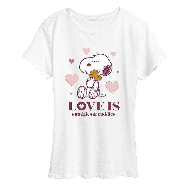 Womens Peanuts Snoopy & Woodstock Snuggles Graphic Tee Product Image