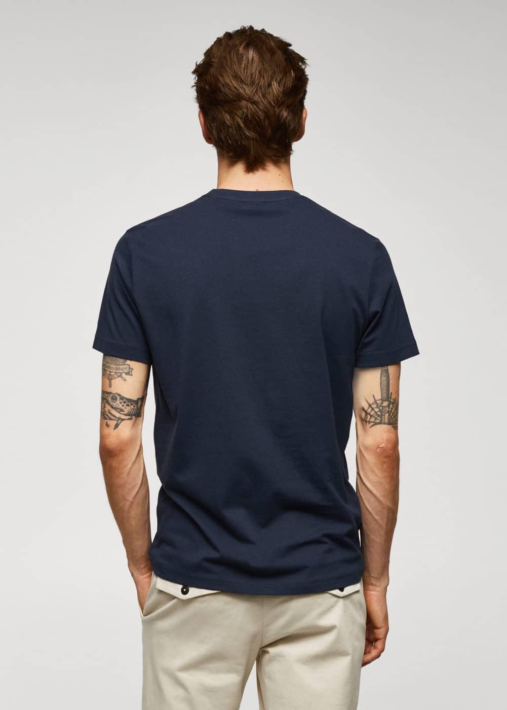 MANGO MAN - 100% cotton logo t-shirt navy - M - Men Product Image