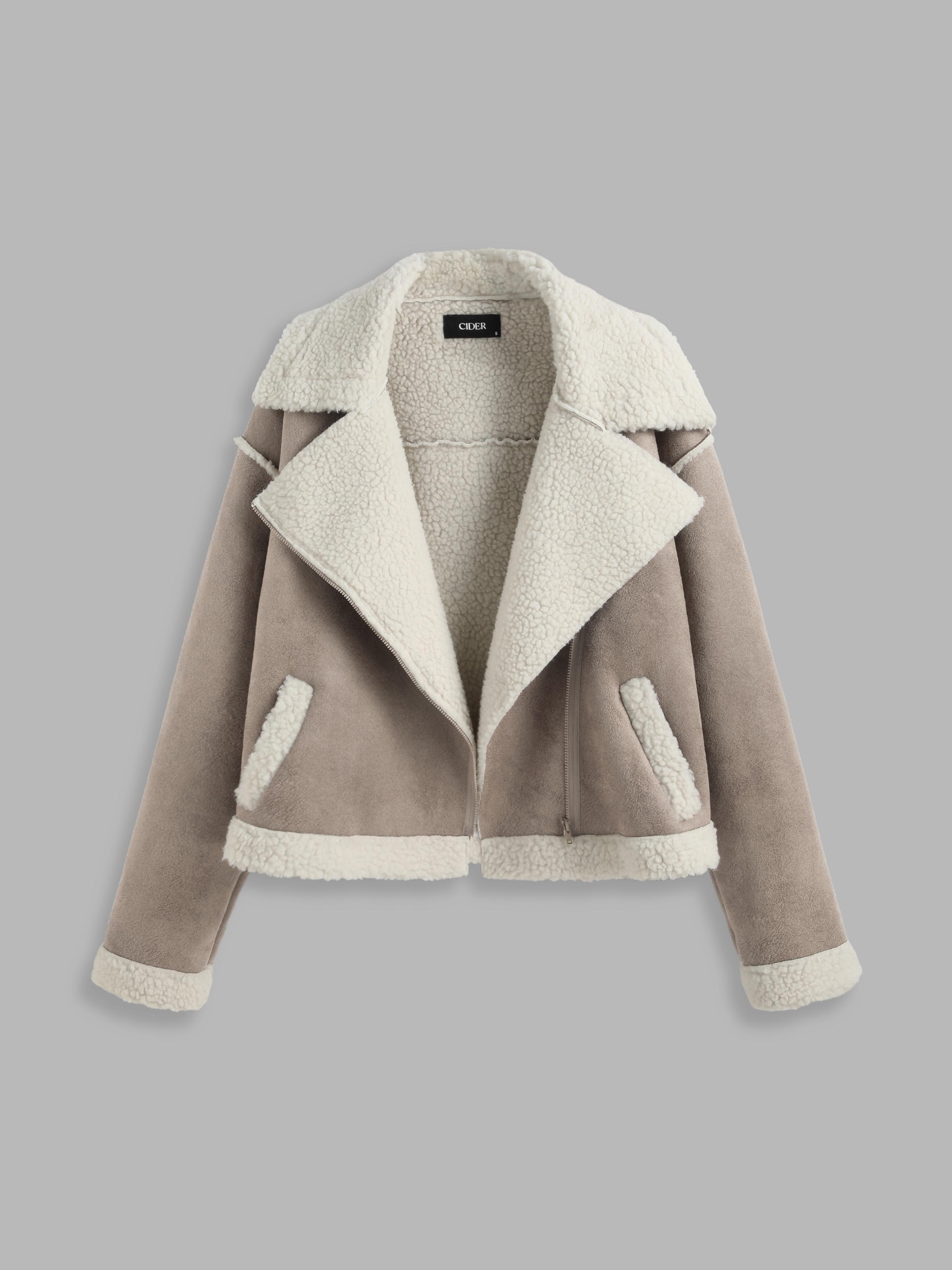 Faux Shearling Solid Contrasting Collar Jacket product image