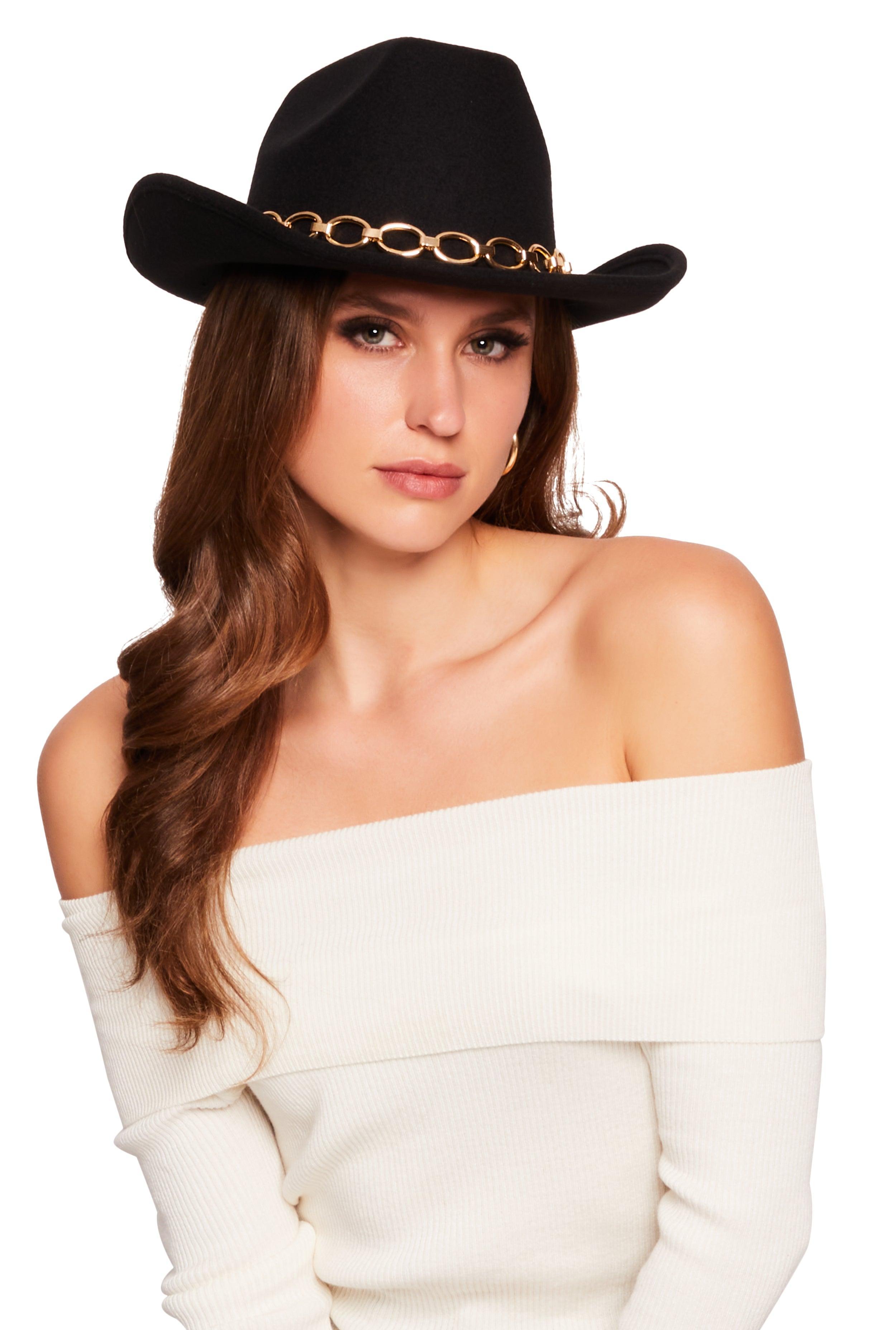 Womens Metallic Chain Detail Cowboy Hat Product Image