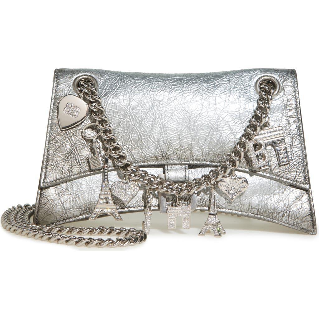 BALENCIAGA Small Crush Leather Shoulder Bag In Silver Product Image