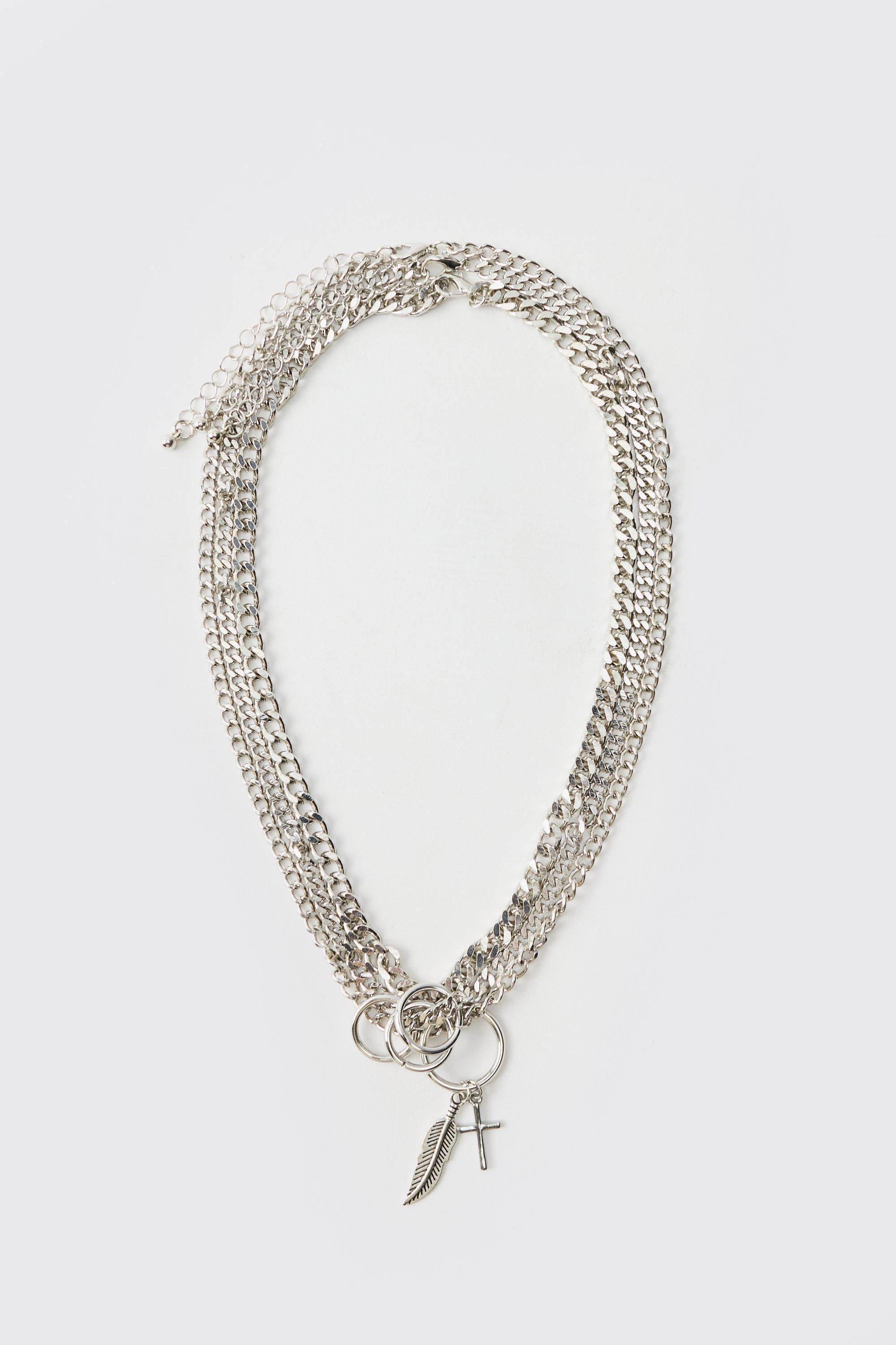 Layered Necklace In Silver | boohooMAN USA Product Image