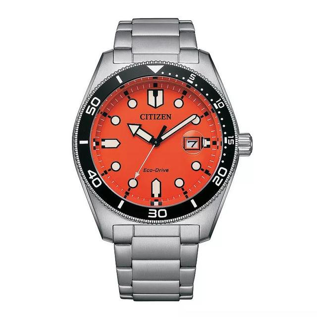 Citizen Mens Eco-Drive Marine Stainless Steel Bracelet Watch - AW1768-80X Orange Silver Product Image