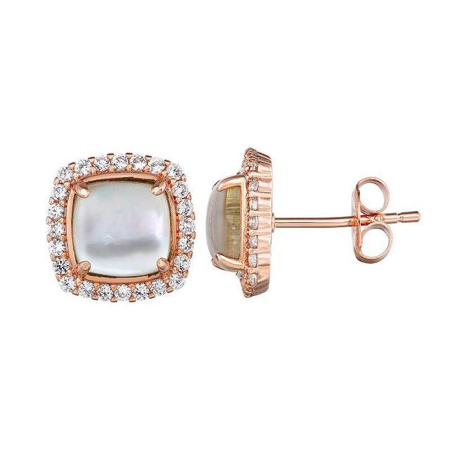 14k Rose Gold Over Silver Mother-of-Pearl Doublet Stud Earrings, Womens, White Product Image