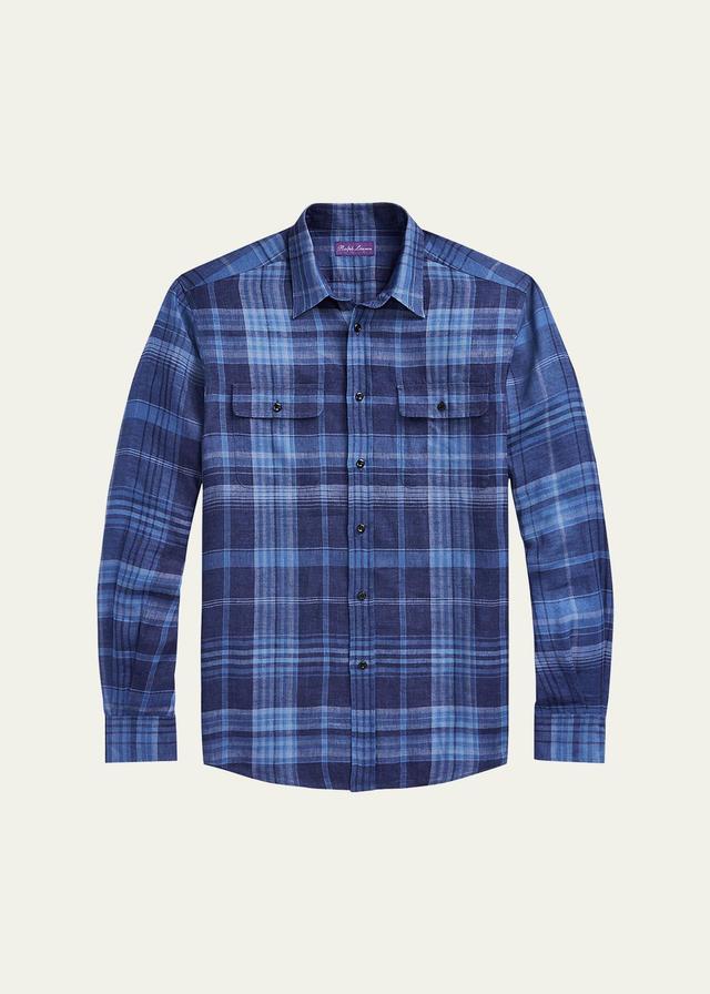 Mens Plaid Linen Sport Shirt Product Image