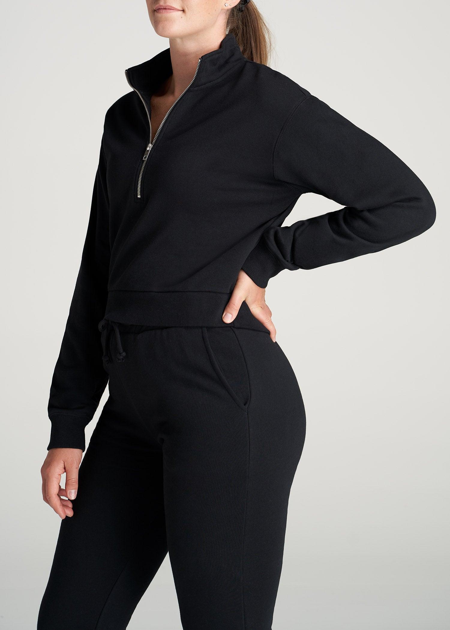 Wearever Fleece Cropped Half-Zip Sweatshirt for Tall Women in Black Female Product Image