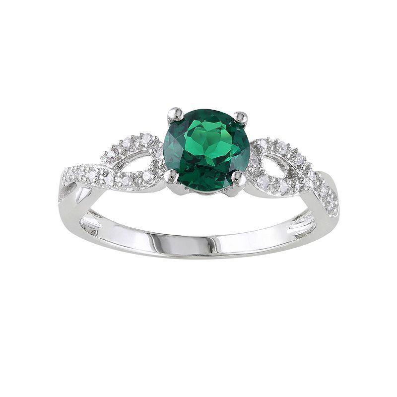 Stella Grace Lab-Created Emerald and 1/10 Carat T.W. Diamond Engagement Ring in 10k White Gold, Womens Green Product Image