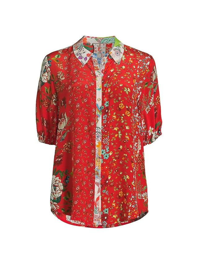 Womens Steph Floral Silk Short-Sleeve Shirt Product Image