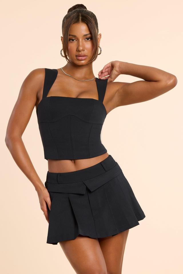 Brushed Twill Mid Rise Pleated Micro Mini Skirt in Black Product Image