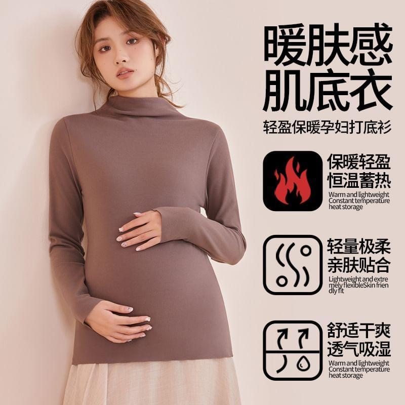 Maternity Long-Sleeve Mock Neck Plain Top Product Image