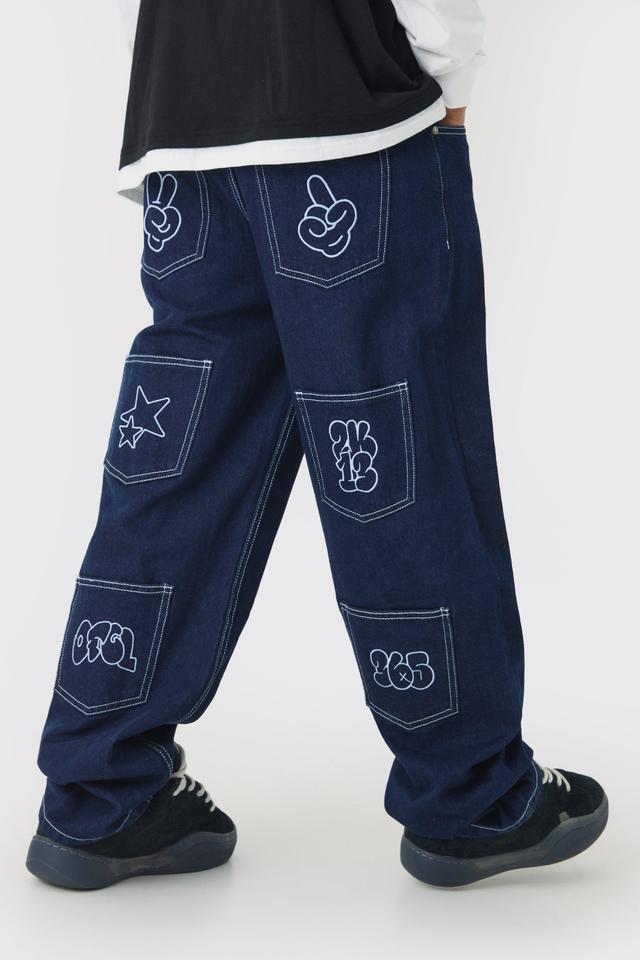 Relaxed Rigid Graphic Denim Jeans | boohooMAN USA Product Image