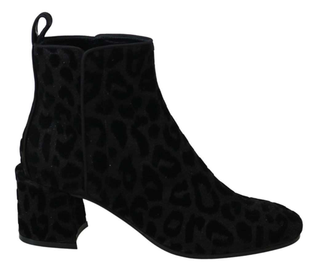 DOLCE & GABBANA Black Leopard Short Boots Zipper Shoes product image