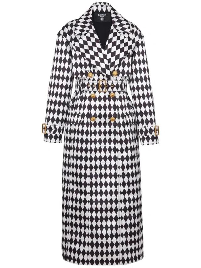 BALMAIN Diamond-print Belted Trench Coat In White Product Image