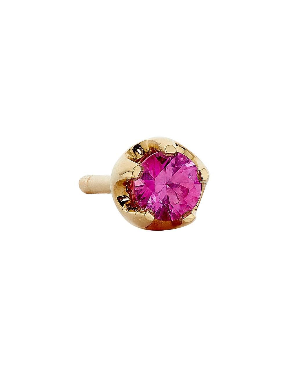 Womens 14K Yellow Gold & Pink Sapphire Single Earring Product Image