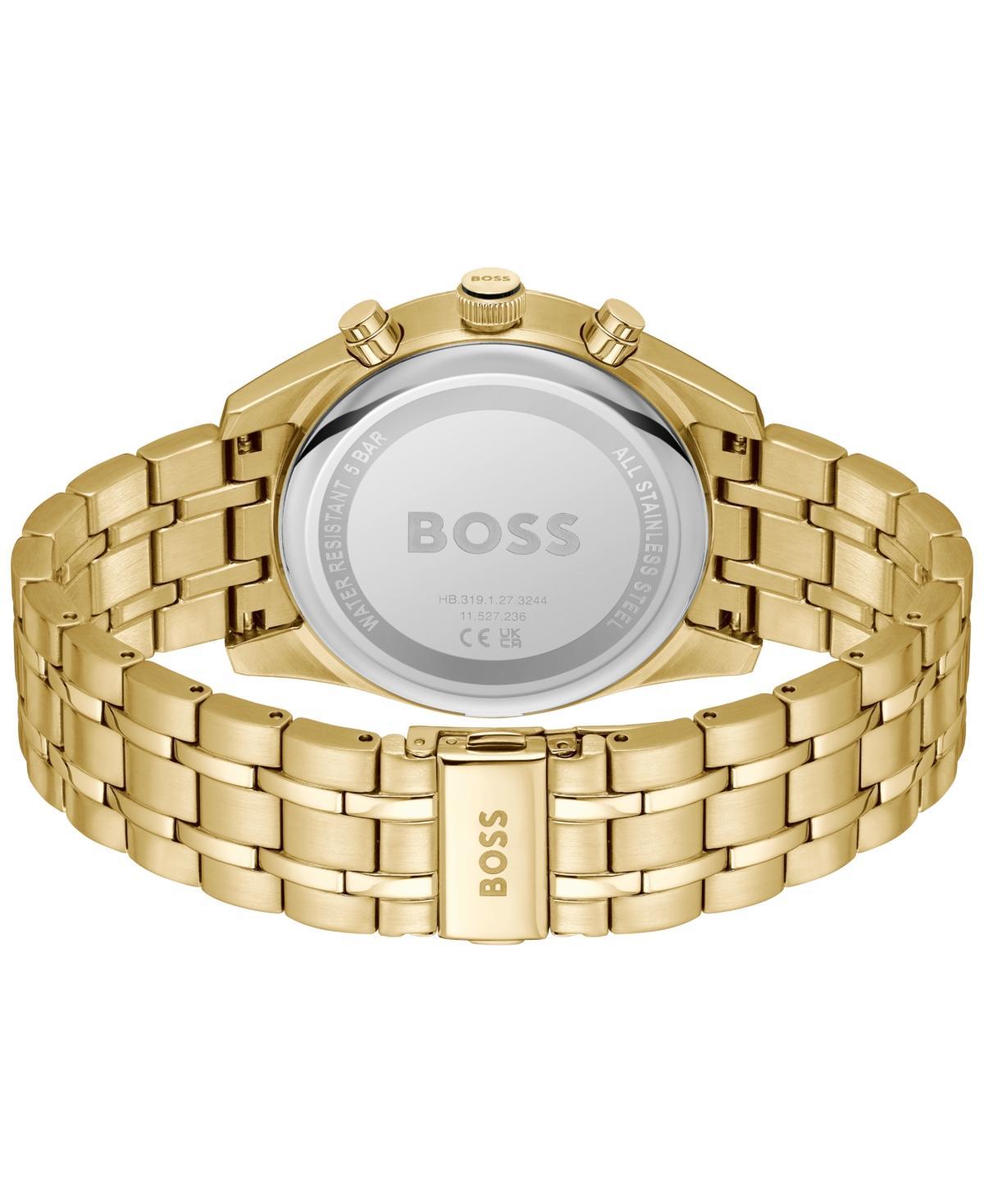 Hugo Boss Mens Skytraveller Quartz Fashion Chrono Ionic Plated Thin Gold-Tone Steel Watch 44mm Product Image