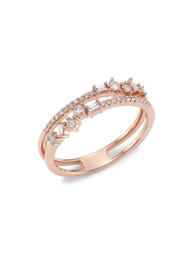 Womens 14K Rose Gold & Diamond Double-Band Ring Product Image