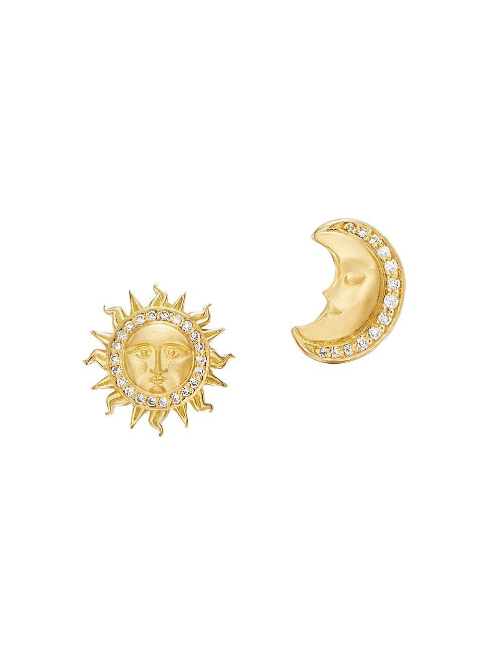 Womens Sole Luna 18K Yellow Gold & 0.17 TCW Diamond Moon & Star Stud Earrings Product Image