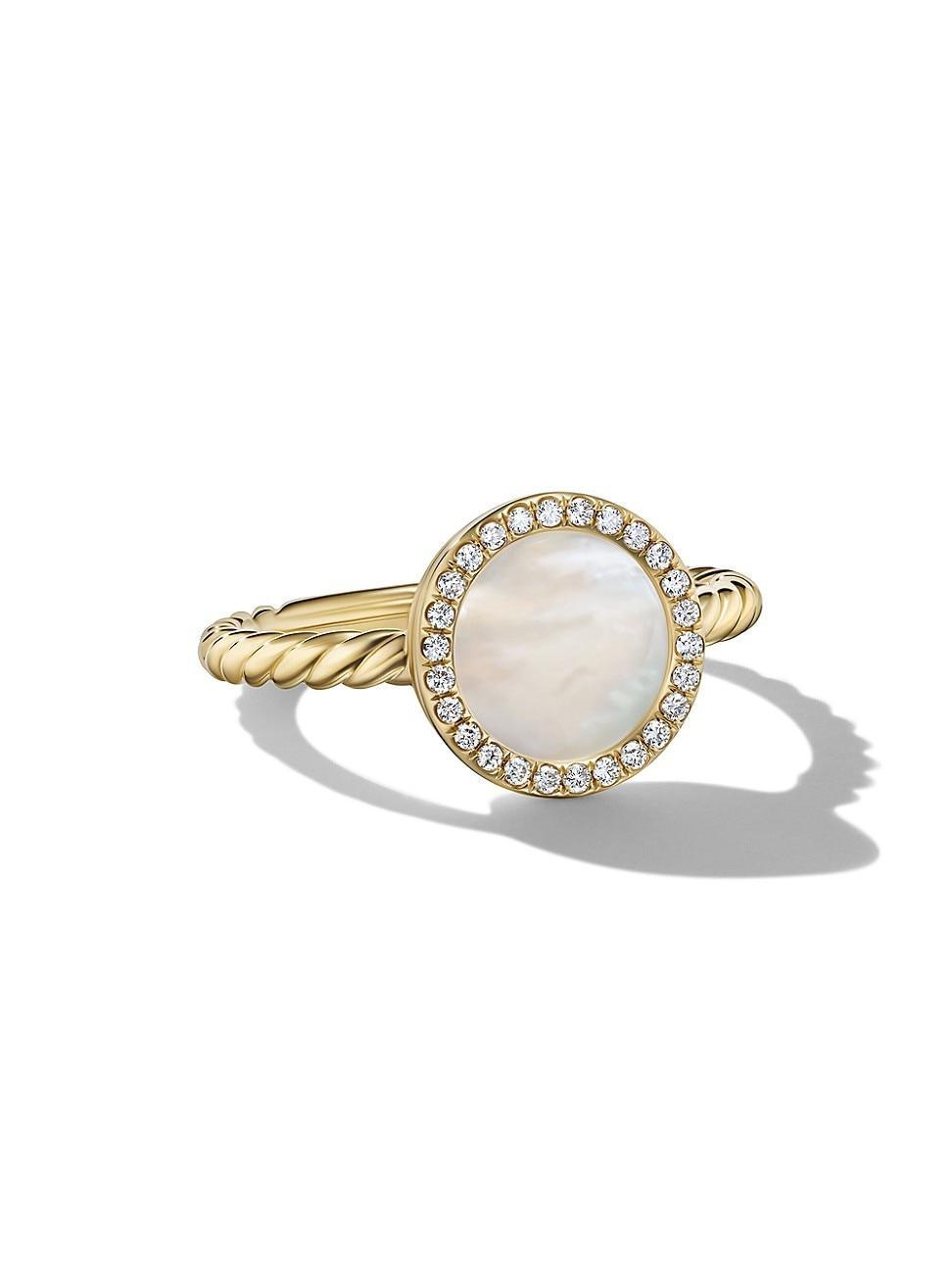 David Yurman Petite Dy Elements Ring in 18K Yellow Gold with Mother-of-Pearl & Pave Diamonds Product Image