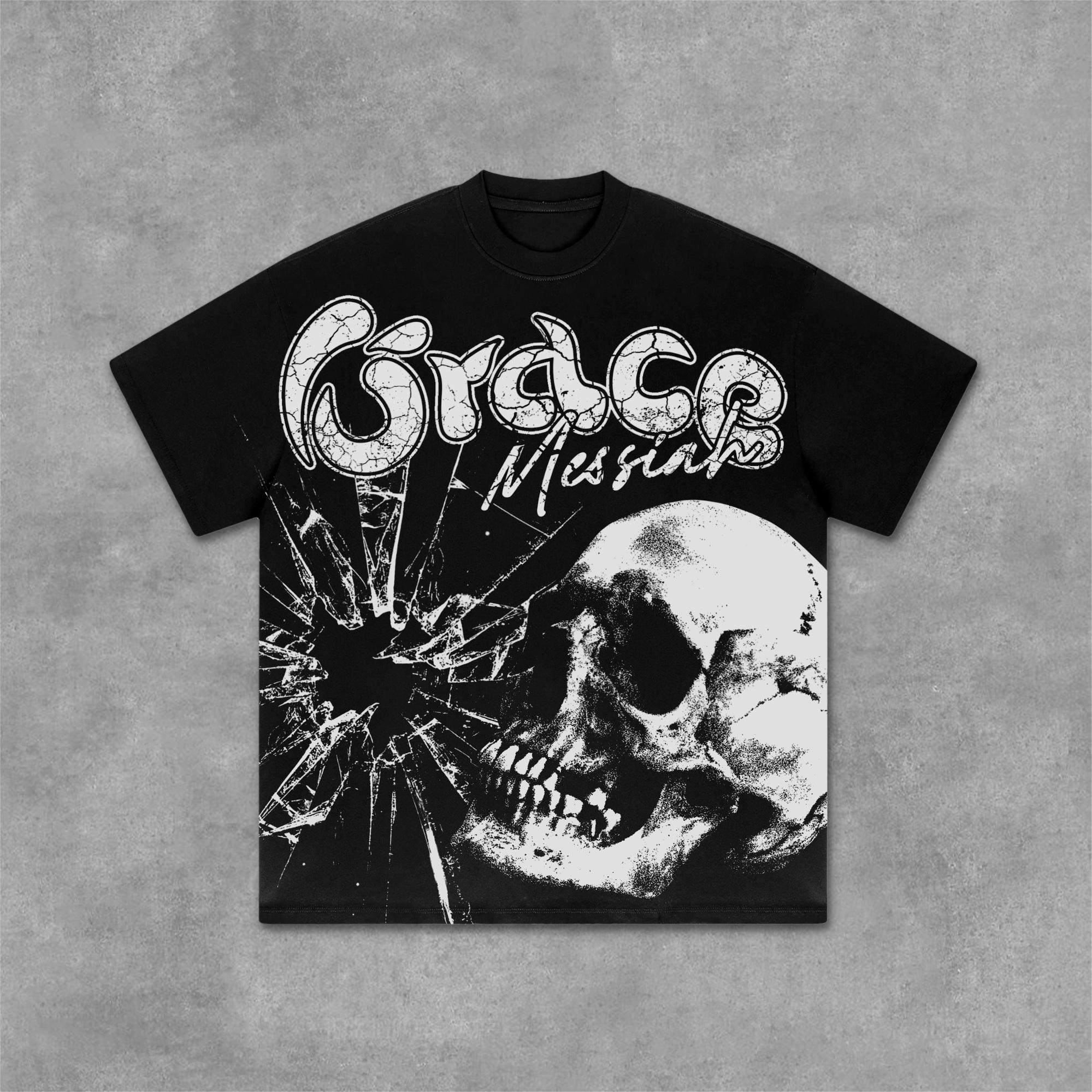 Grace Broken Skull Graphics Cotton T-Shirt Product Image