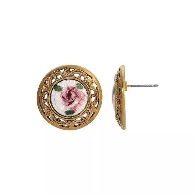 1928 Gold Tone Filigree Rose Stud Earrings, Womens, Pink Product Image