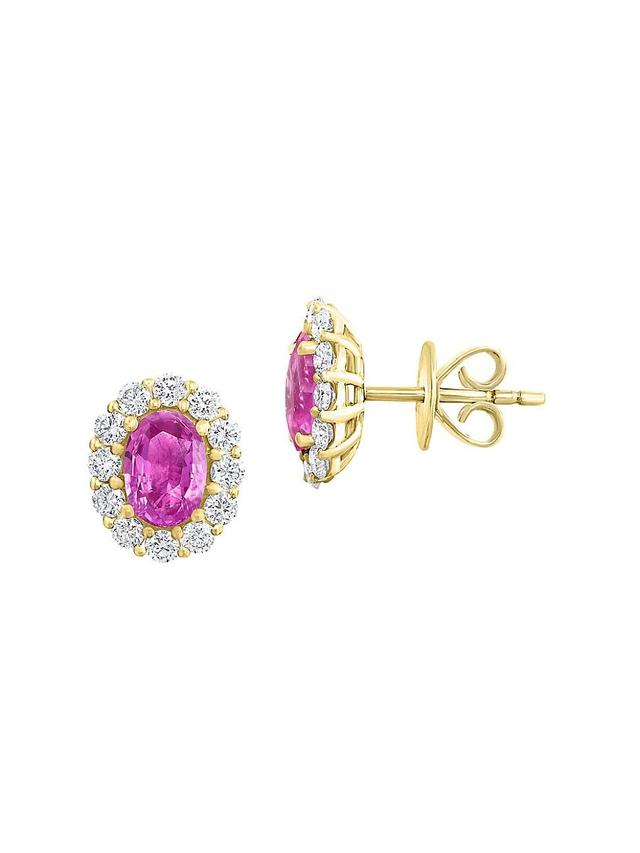 Womens 18K Gold, Pink Sapphire & 0.83 TCW Diamond Stud Earrings Product Image