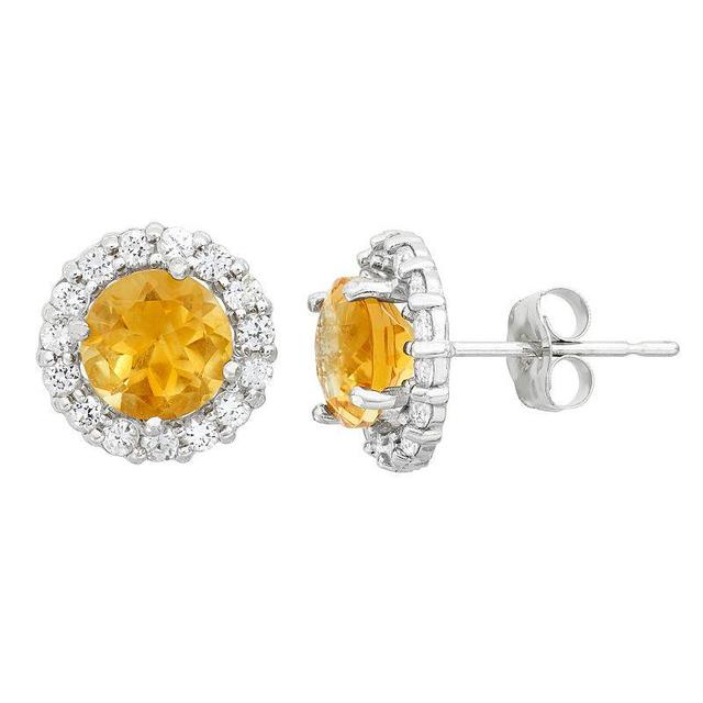 Designs by Gioelli Lab-Created Citrine & White Topaz 10k White Gold Halo Stud Earrings, Womens, Yellow Product Image