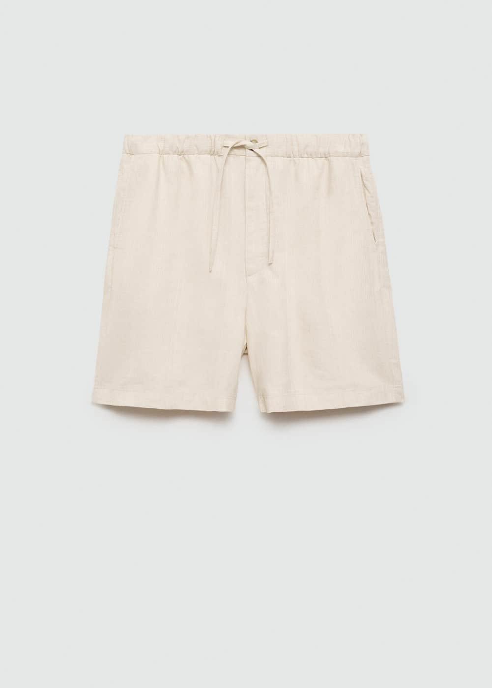 MANGO MAN - Cotton linen drawstring Bermuda shorts ecruMen Product Image