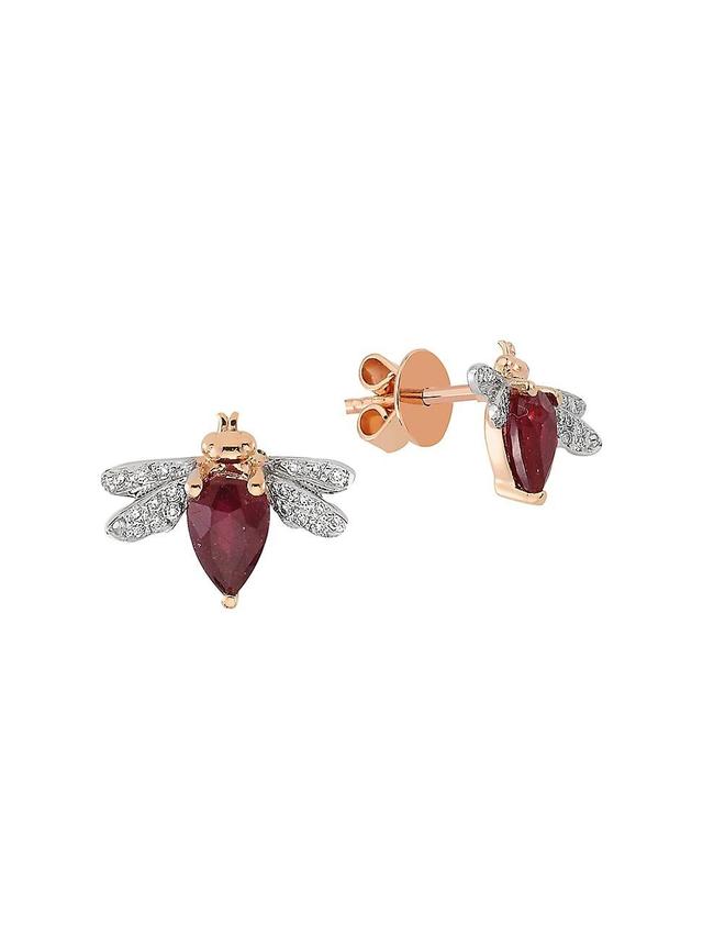 Womens Honey Bee 14K Rose Gold, Ruby, & 0.05 TCW Diamond Single Stud Earring Product Image