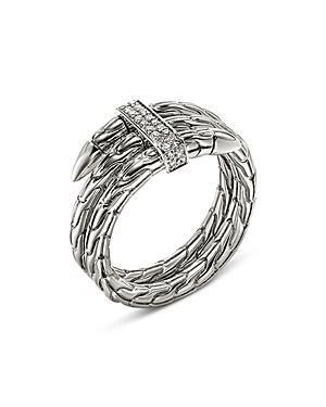 Womens Chain Classic Spear Double Coil Sterling Silver & 0.12 TCW Diamond Ring Product Image