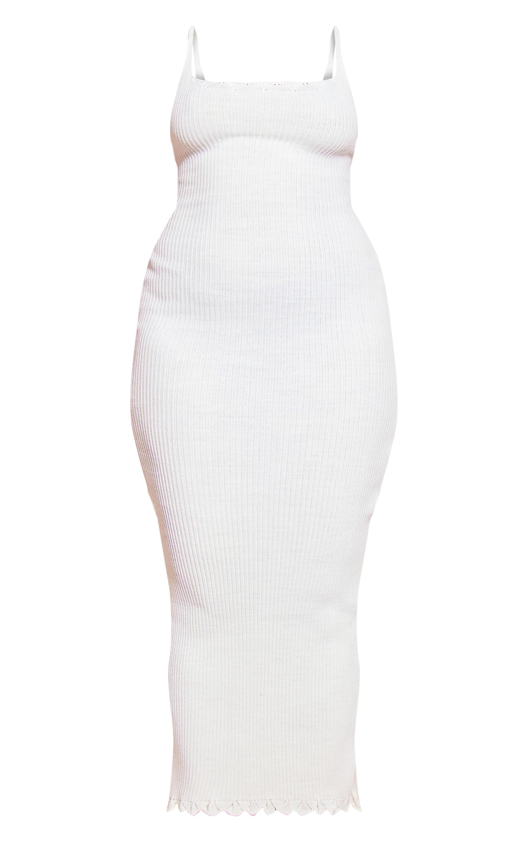 Plus Cream Knitted Ribbed Edge Detail Midi Dress Product Image