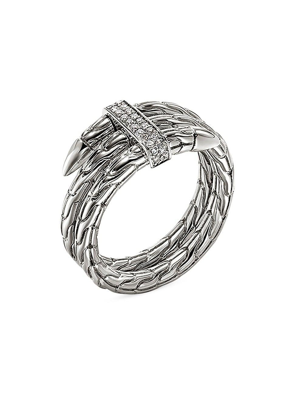 Womens Chain Classic Spear Double Coil Sterling Silver & 0.12 TCW Diamond Ring Product Image