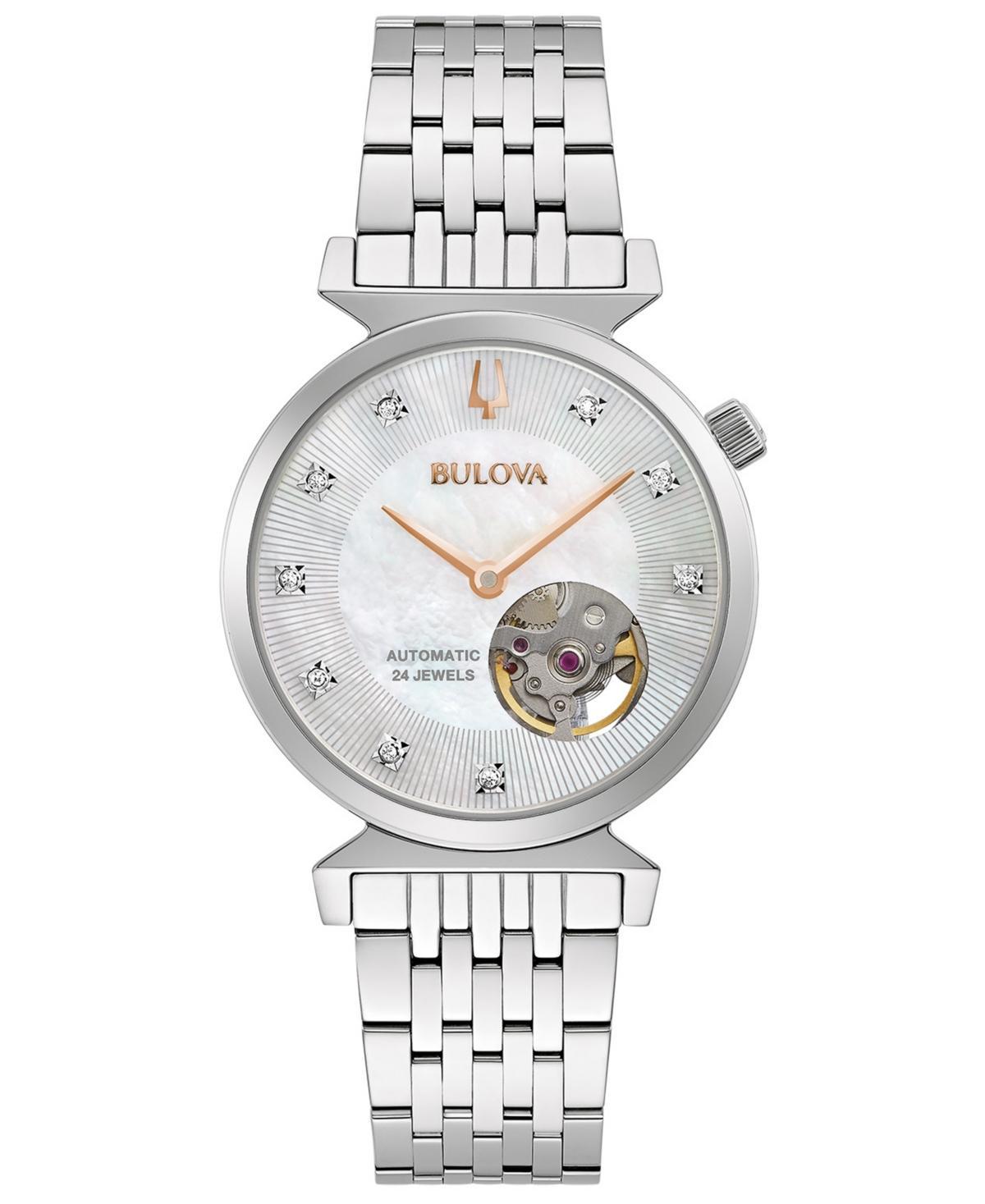 Womens Bulova Regatta Diamond Automatic Watch - 96P222 Silver Tone Product Image