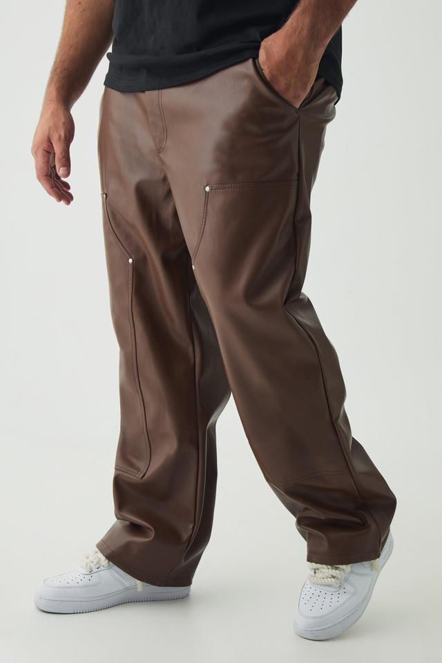 Plus PU Relaxed Fit Carpenter Pants | boohooMAN USA Product Image