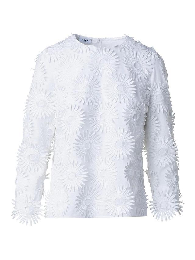 Womens Embroidered Floral Long-Sleeve Blouse Product Image