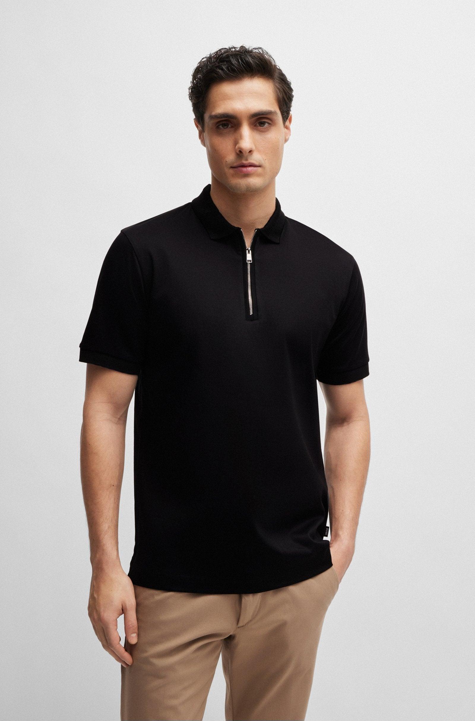 Boss Mercerized Cotton Slim-Fit Polo shirt with Zip neck Male Product Image