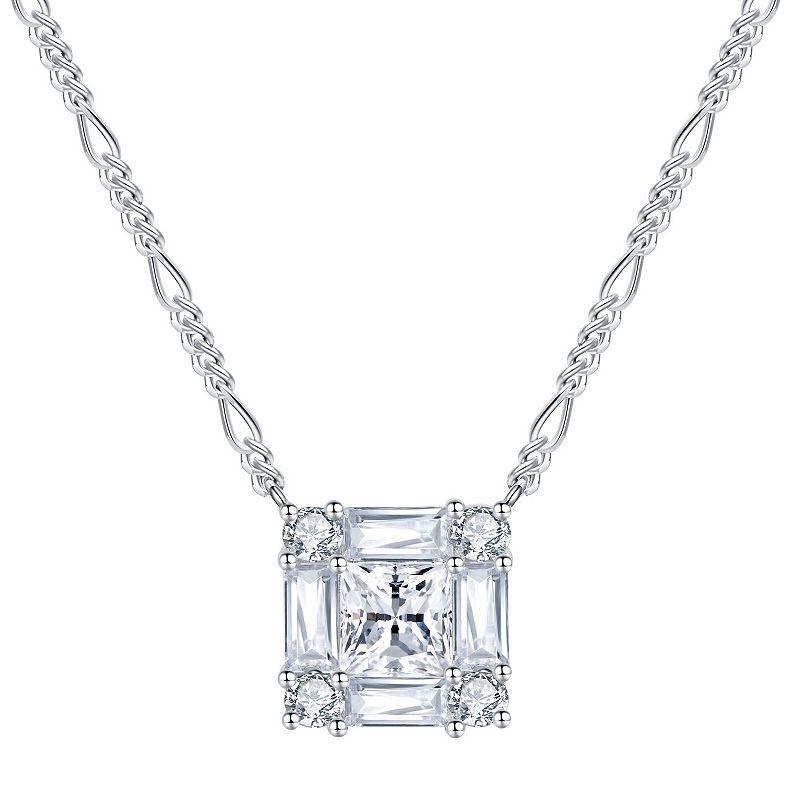 Eco Silver Luxe Sterling Silver Square Cubic Zirconia Halo Necklace, Womens Product Image