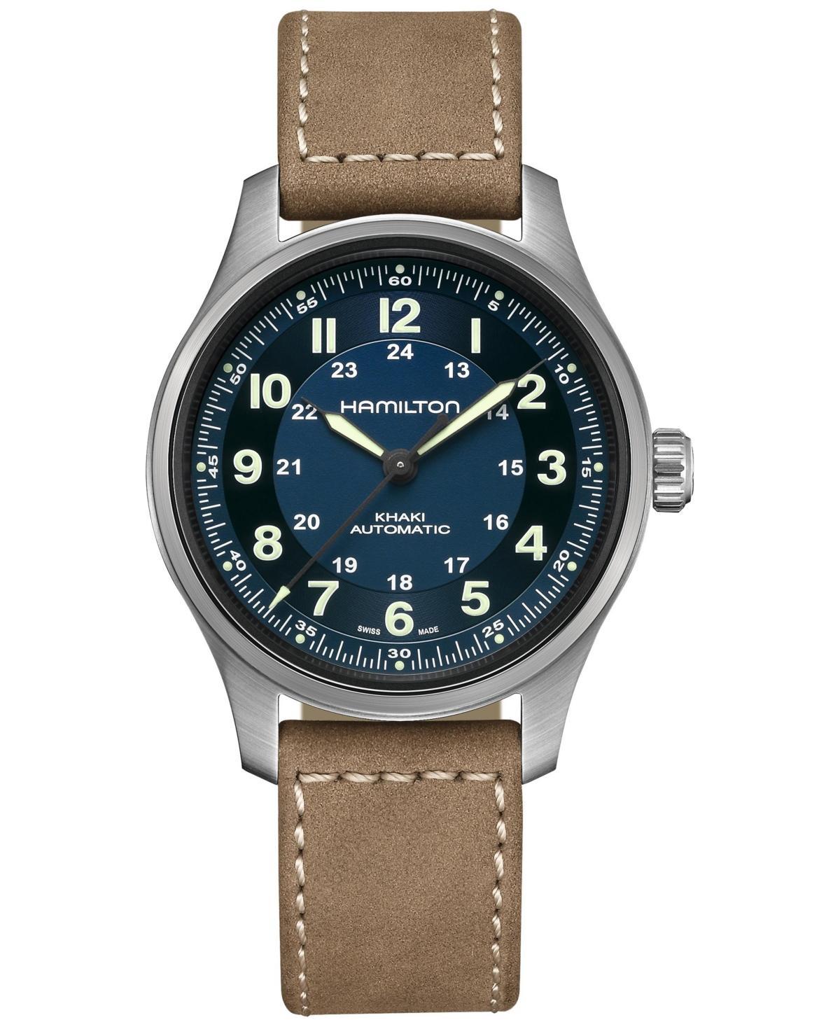 Hamilton Mens Swiss Automatic Khaki Field Brown Leather Strap Watch 42mm Product Image