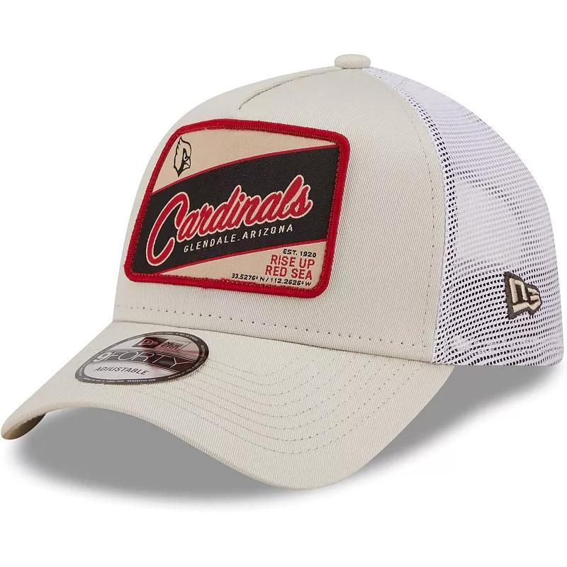 Mens New Era Khaki/White Arizona Cardinals Happy Camper A-Frame Trucker 9FORTY Snapback Hat Product Image